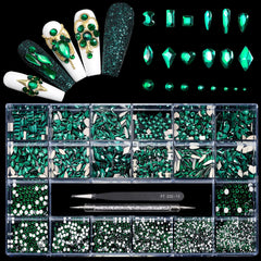 Yzzseven green diamonds in 12 types for versatile nail art and crafts.
