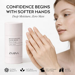 ZAAINA balm with shea butter ingredients showing nourishing properties.