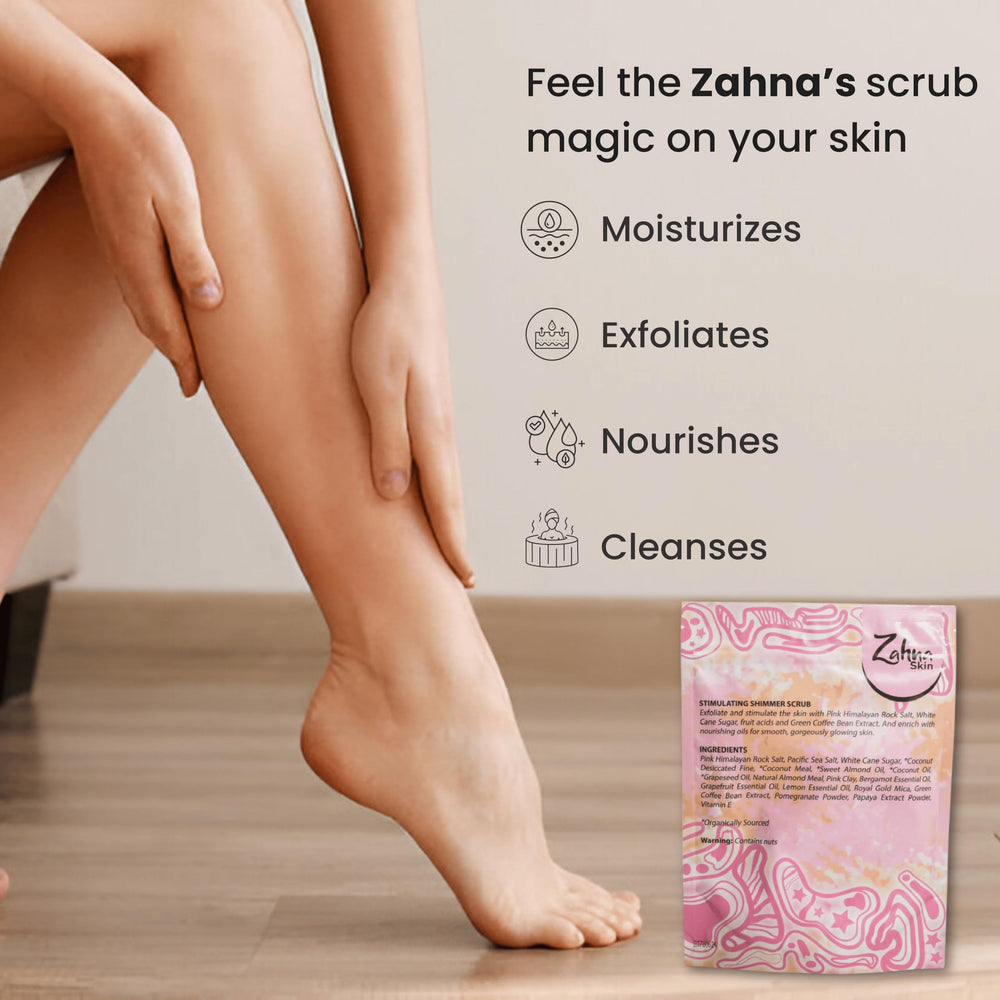 Zahna Skin Pink Himalayan Salt Scrub texture on skin showing gentle polish.