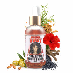 Zanichigo Ruby Hair Oil bottle showing a lightweight all-natural formula for daily use.