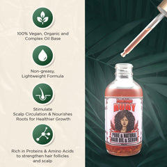 Zanichigo Ruby Hair Oil texture close-up, demonstrating a non-greasy feel.