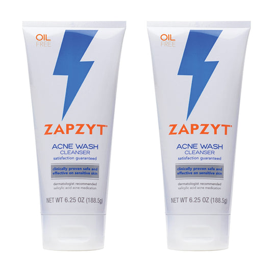 Zapzyt Acne Wash bottle front, fragrance-free cleanser for clearer pores