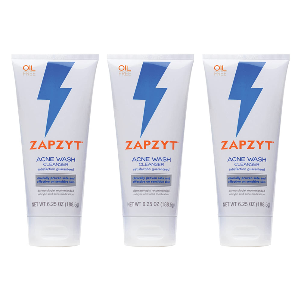 Zapzyt Acne Wash bottle highlights 2% salicylic acid for pore cleansing.