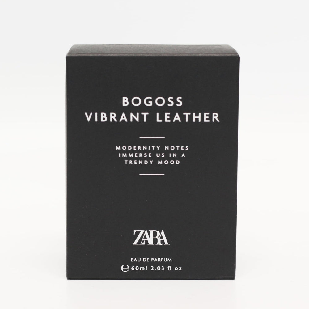 Zara Bogoss Vibrant Leather box display emphasizes elegant branding and bottle accessibility.