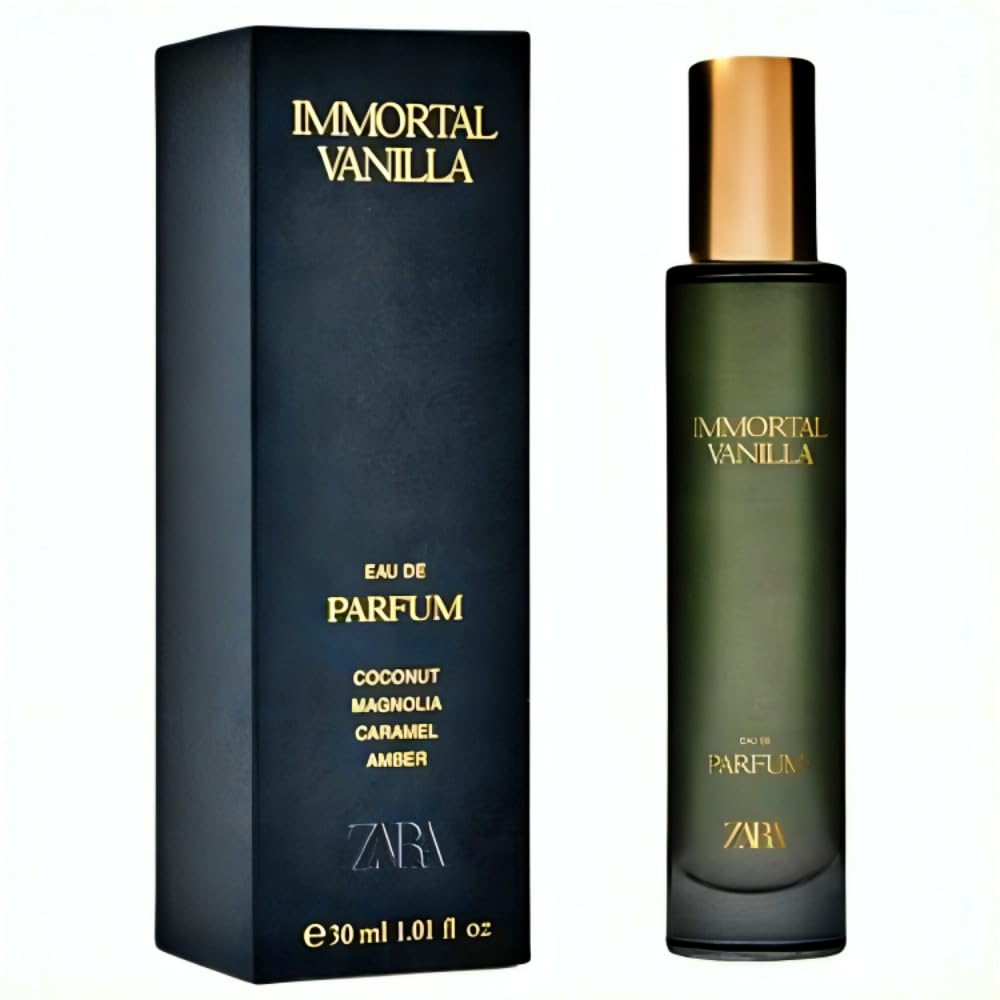 ZARA Immortal Vanilla EDP bottle showcasing a seductive, long-lasting fragrance for day or night