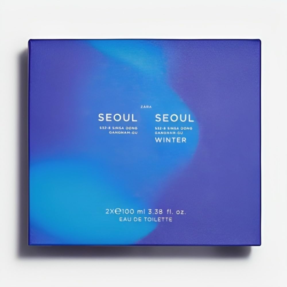 Zara Man Seoul Winter EDT bottle, side shot highlighting compact 100 ml size for travel.