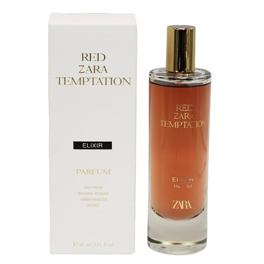Zara Red Temptation Elixir bottle with warm saffron and jasmine notes for evening wear.