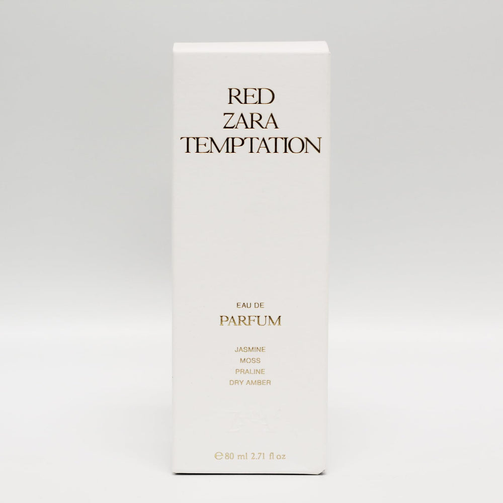 Zara Red Temptation packaging box signals gift-ready sophistication and aroma promise.
