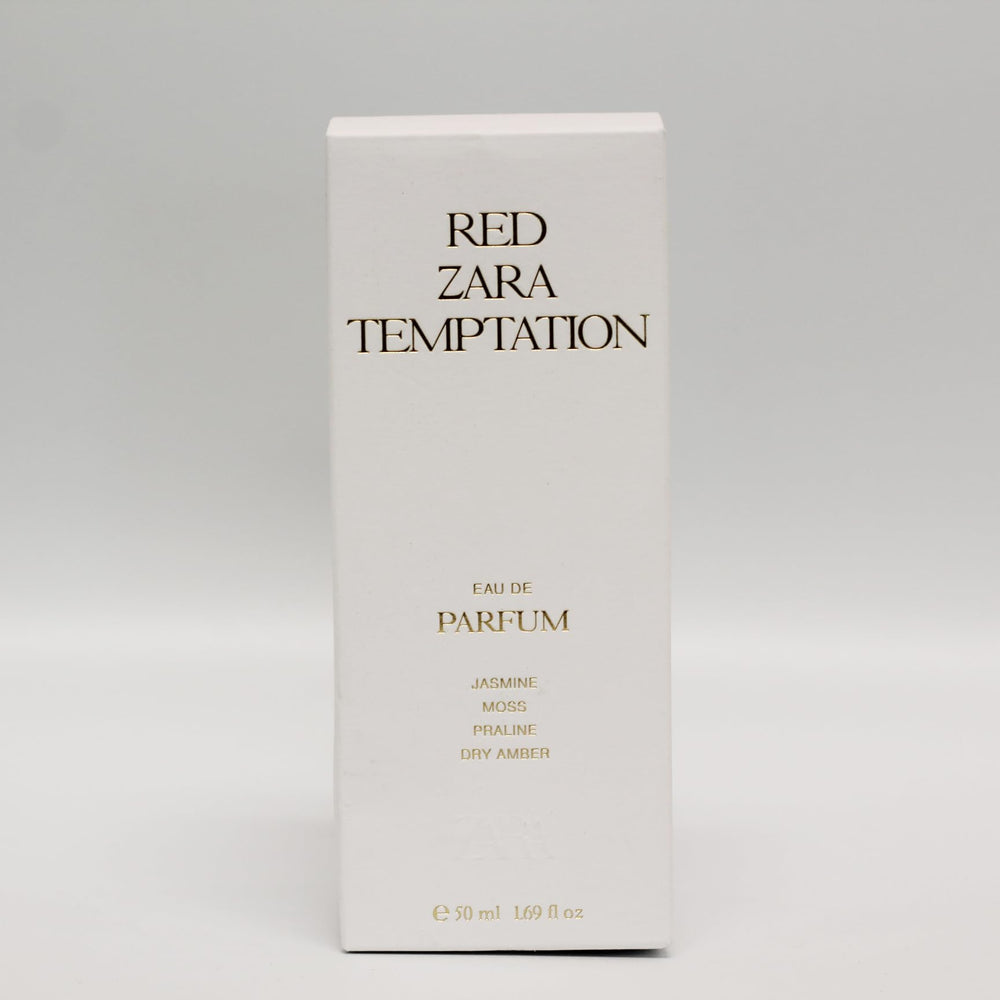 Zara Red Temptation boxed packaging emphasizes luxury gifting appeal and premium branding.