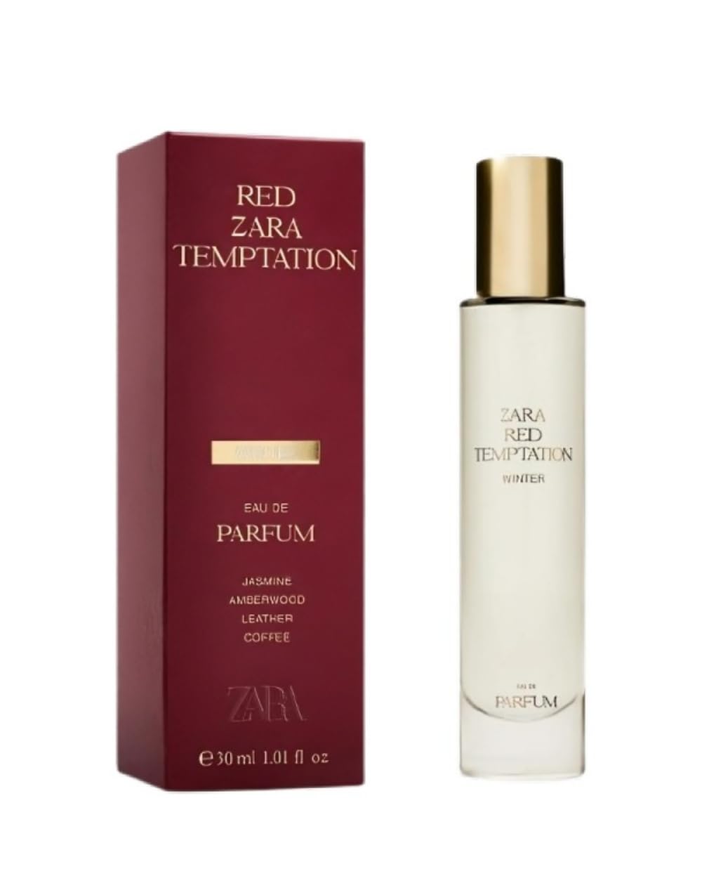 Zara Red Temptation Winter EDP bottle front, luxurious packaging for gifting