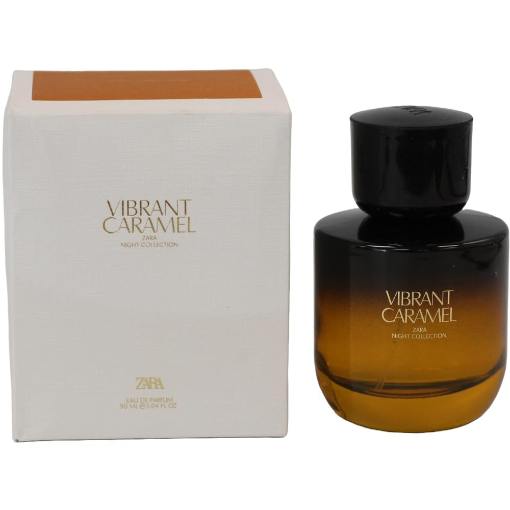 Zara Vibrant Caramel EDP bottle pour showcases refreshing citrus opening