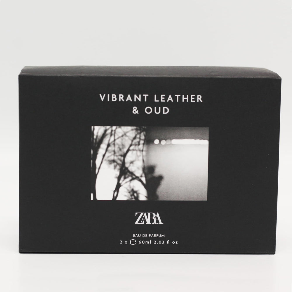 Zara Vibrant Leather Oud duo packaging, a gift-ready fragrance pair