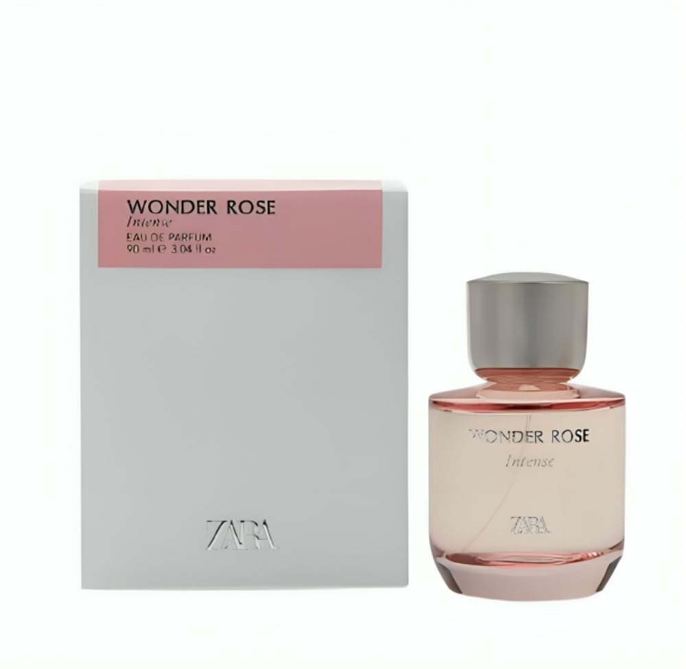 Zara Wonder Rose Intense bottle front, bold floral fragrance for everyday confidence.