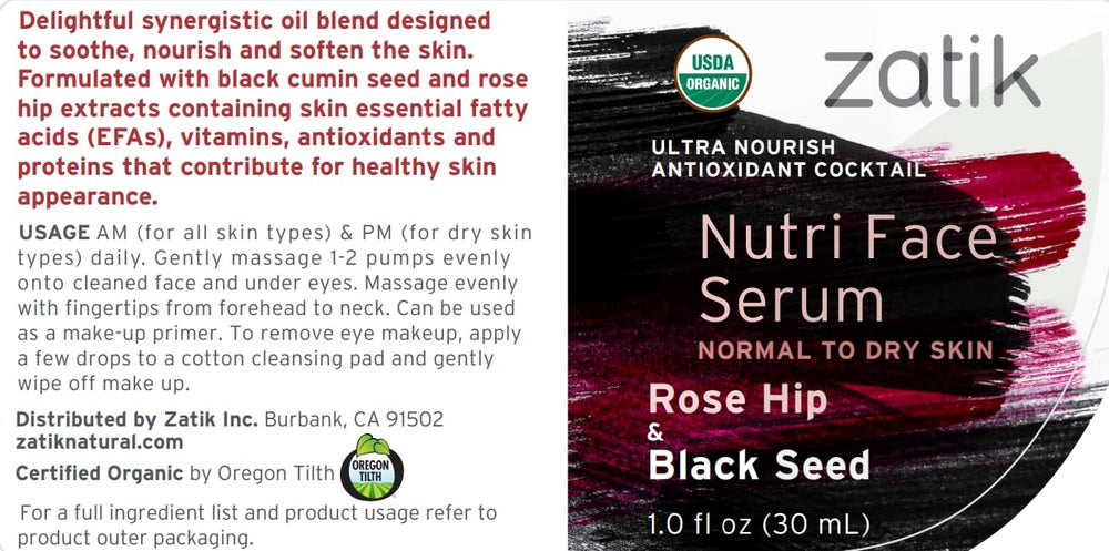 Zatik Nutri Face Serum dropper pouring for quick-absorbing texture