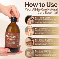Zaynoo organic castor oil as a versatile beauty staple for routines.