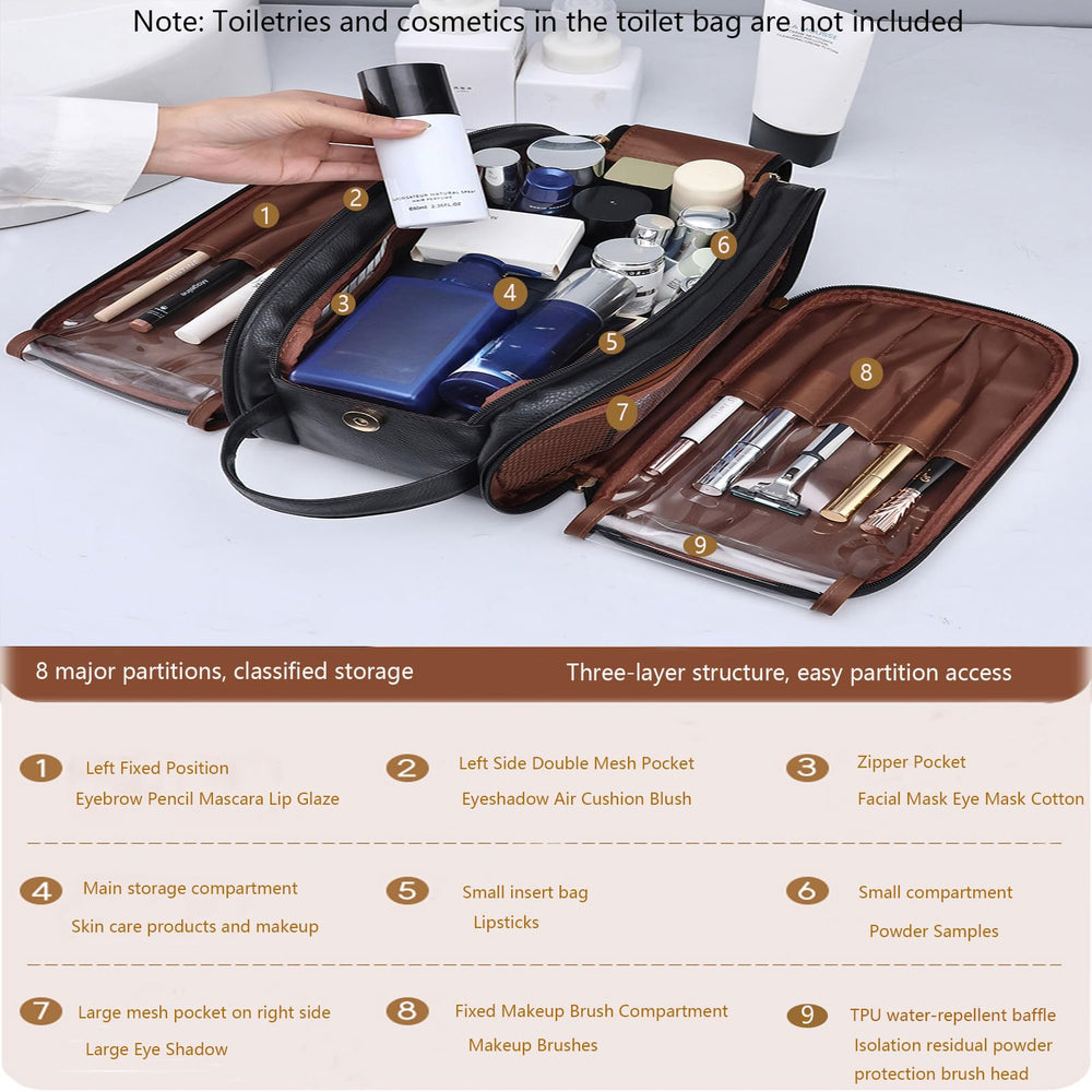 ZCLBJIAHUI travel toiletry bag open state showing triple-layer layout.