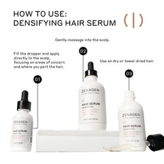 Zenagen Densifying Hair Serum application scene on scalp, demonstrating gentle nourishment