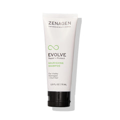 Zenagen Evolve Repair + Protect bottle close-up highlighting vegan formula for all hair types.