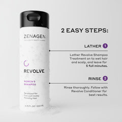 Zenagen Revolve shampoo lather close-up highlights a light, rinse-friendly cleanse for fine hair.