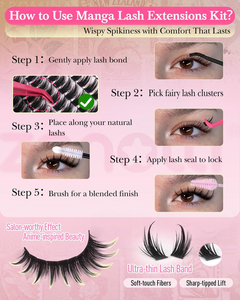 Zenotti Manga Lash Clusters Kit long-wear support helps maintain a defined look.
