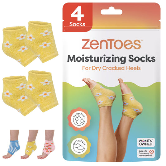 ZenToes moisturizing socks with gel for overnight heel treatment, smoothing dry skin.