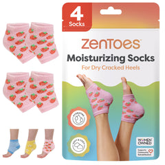 ZenToes moisturizing socks pink strawberries pattern for overnight hydration.