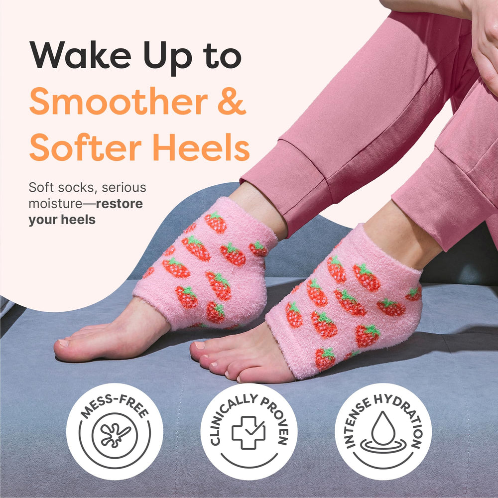 ZenToes moisturizing socks pink strawberries pattern support soft heels overnight.