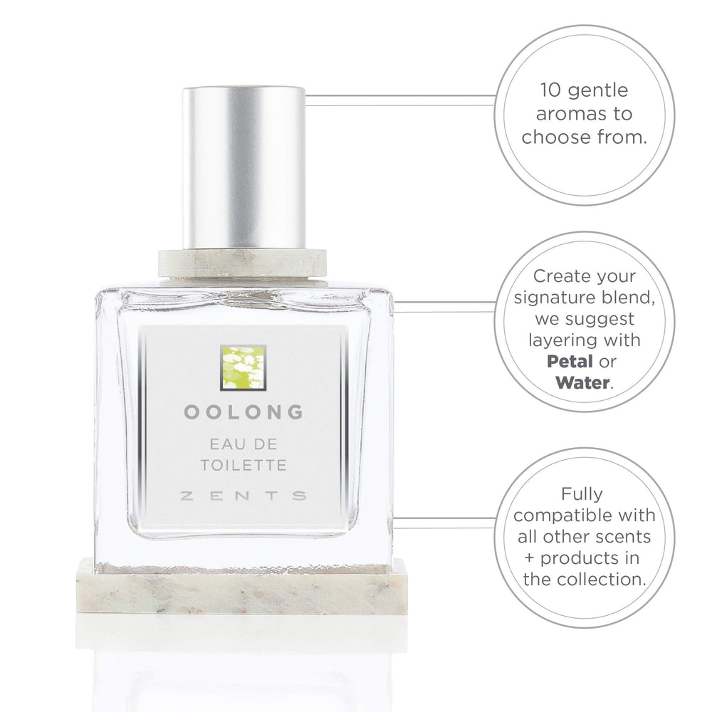 Zents Oolong pulse-point spray demonstrates lasting fragrance on skin.