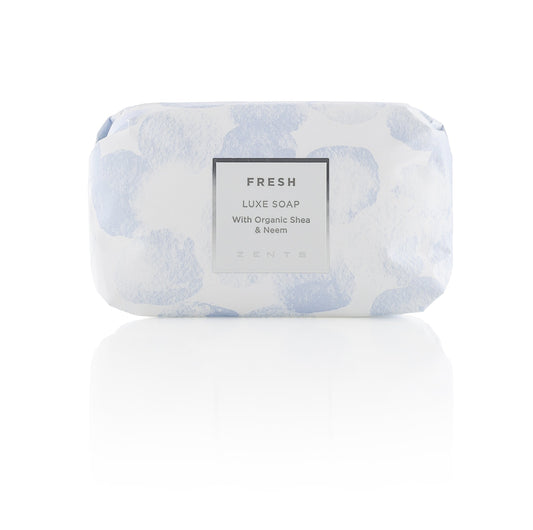 ZENTS triple-milled luxe soap packaging with fresh fragrance.