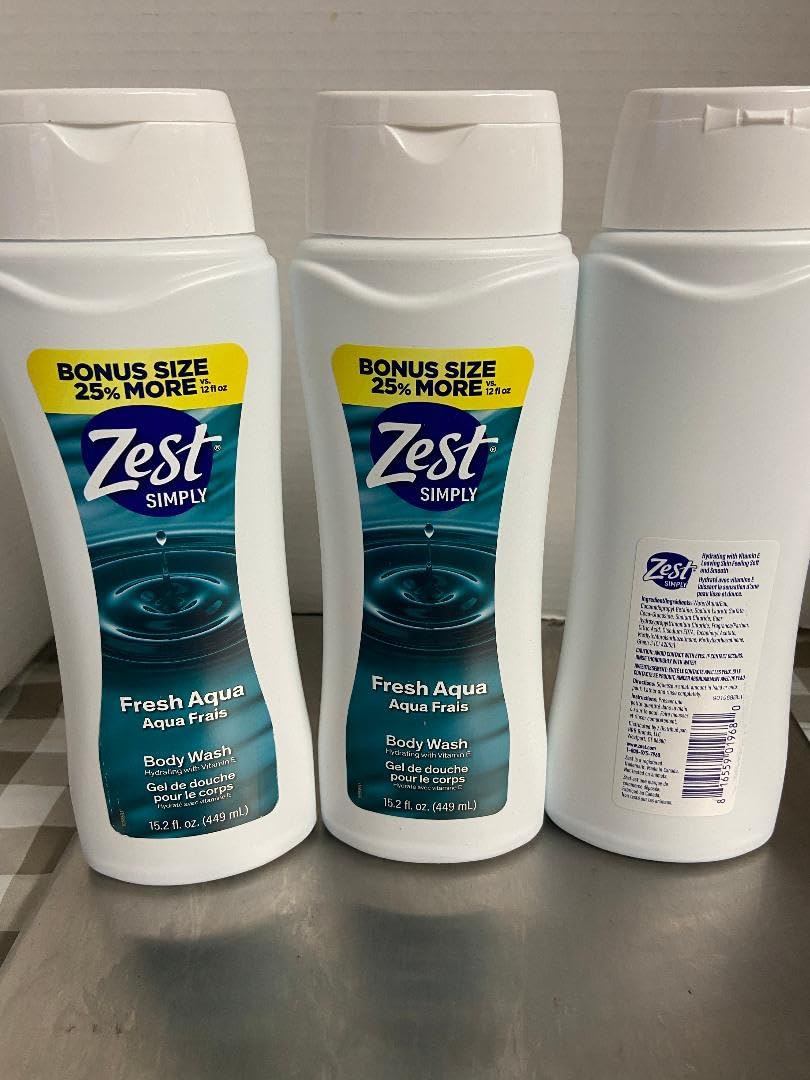 Zest SIMPLY Fresh Aqua body wash 3-pack bottle for refreshing daily cleanse and hydrated skin