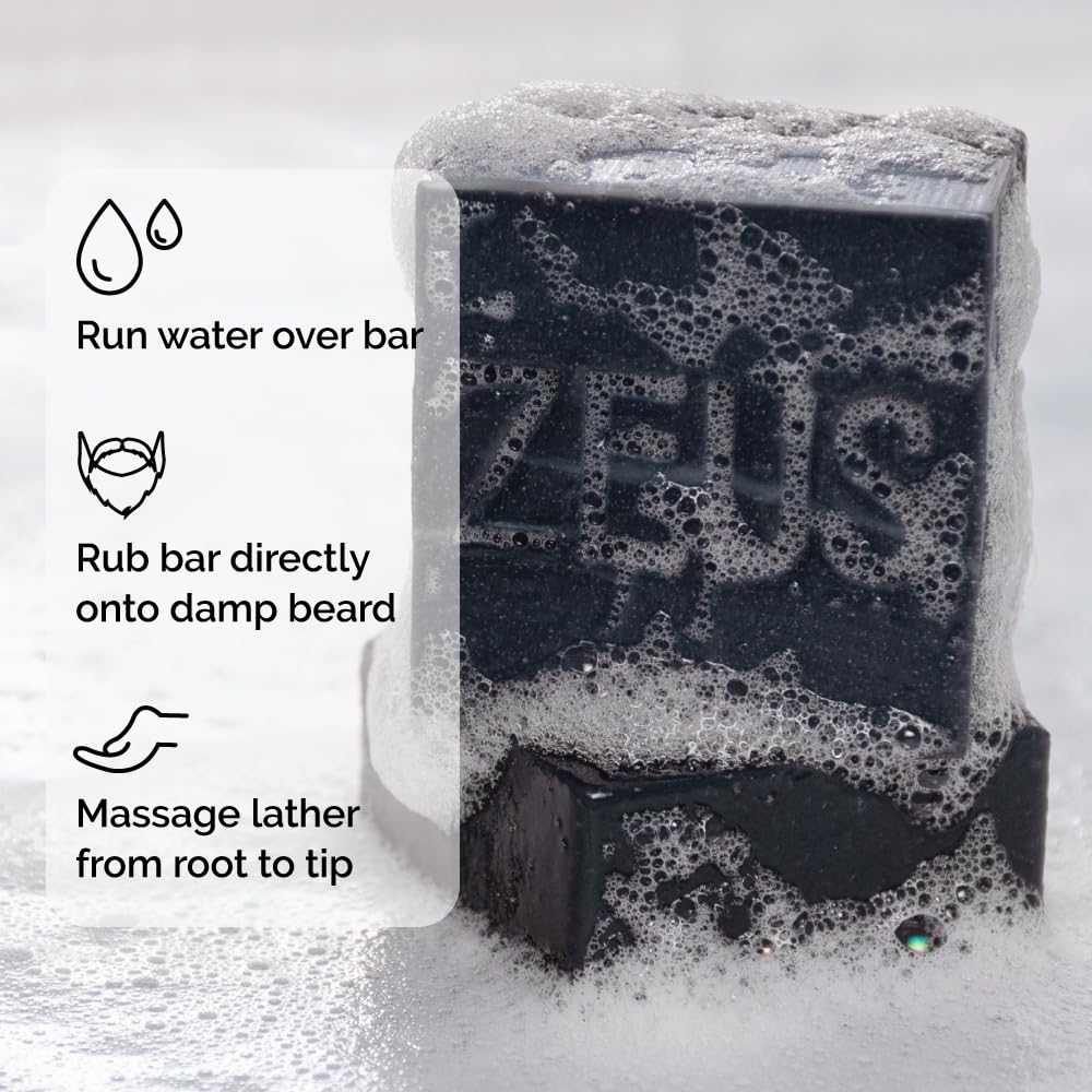 ZEUS Beard Wash Bar fits travel kits with its portable 3.5 oz size