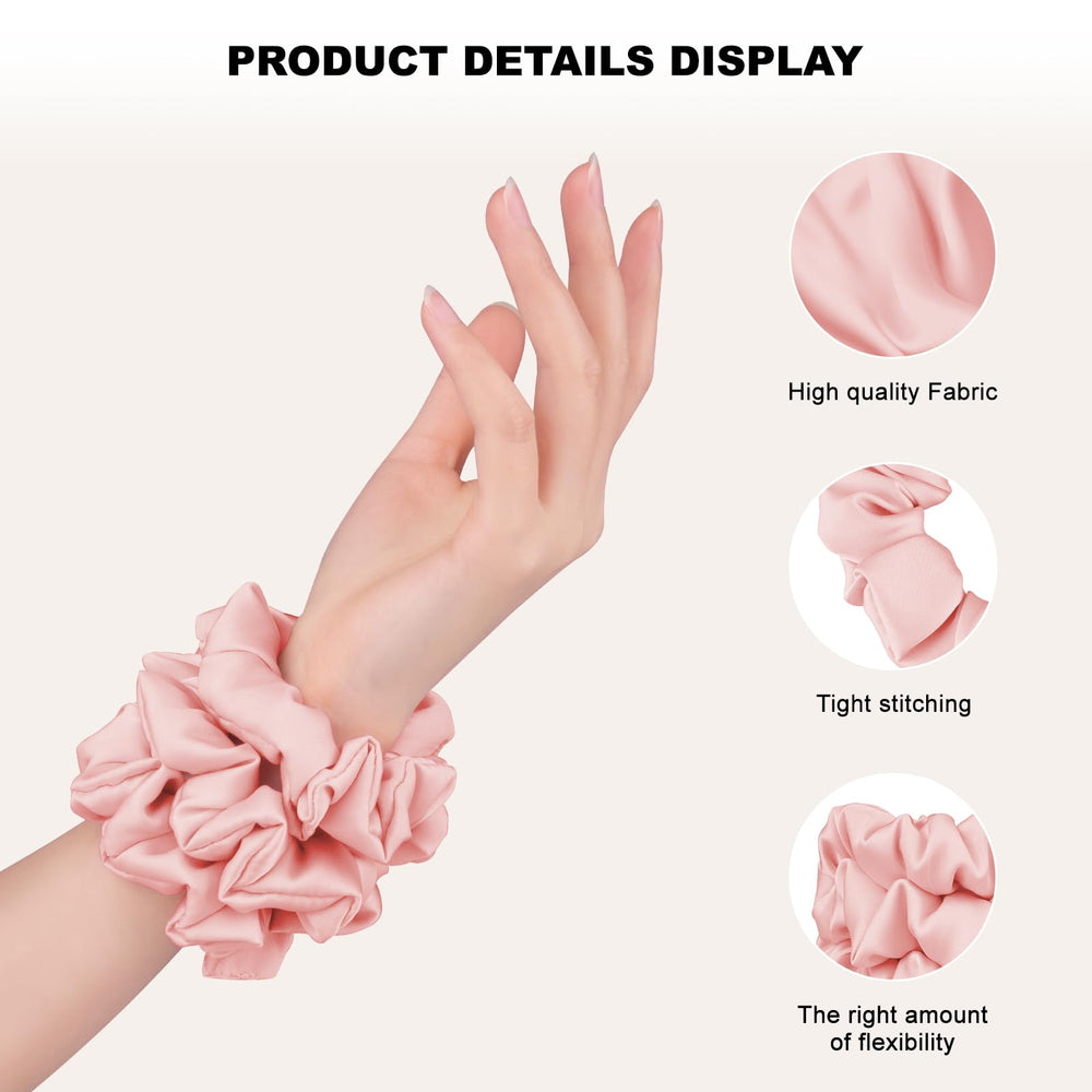 ZHENSILK silk scrunchies pink pack on hand, secure hold without pulling