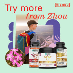 Zhou Hairfluence routine shot with capsules for hair and skin glow.