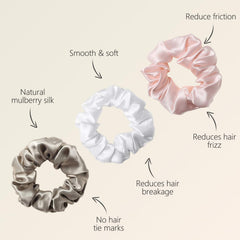 ZIMASILK silk hair scrunchie white minimizes friction and breakage