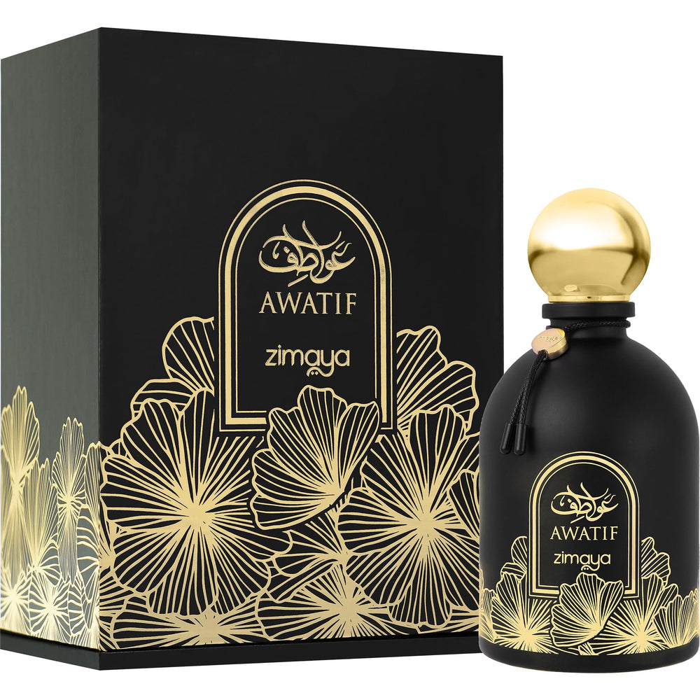 Zimaya Awatif heart notes featuring rose, ylang-ylang, and musk for a soft floral balance