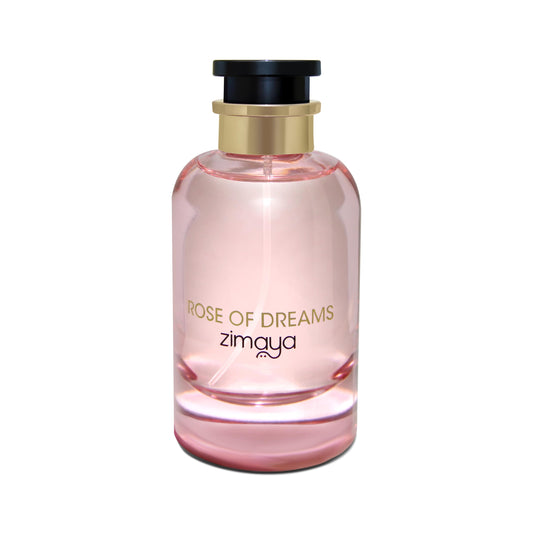 Zimaya Rose of Dreams bottle front view, elegant fragrance presentation for daily wear.