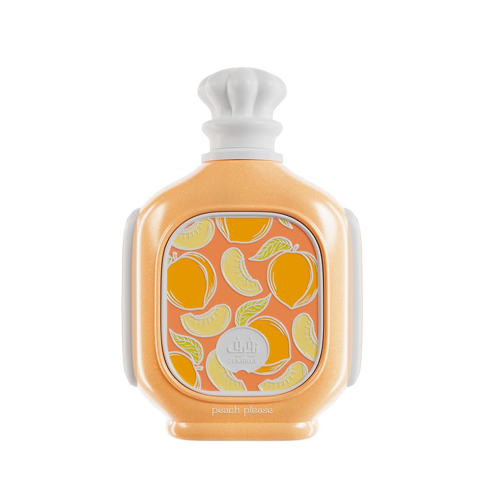 Zimaya Zukhruf Peach Please bottle front, fruity gourmand scent for everyday charm.