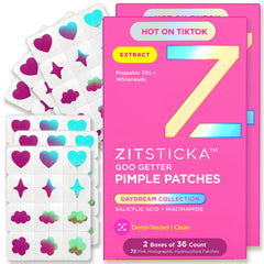 ZitSticka DreamHolo patches with pink-to-green shimmer for discreet blemish care.