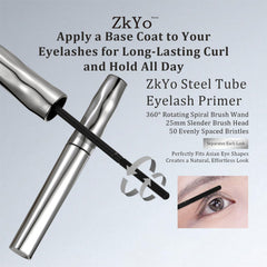 ZkYo Beauty before-after comparison shows lift and length with primer.