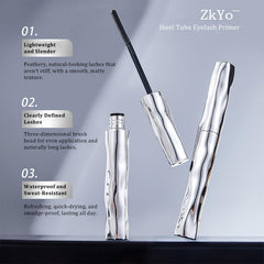 ZkYo Beauty eyelash primer on lashes illustrating full lift and separation.