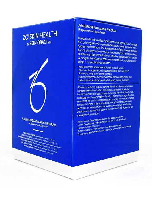 ZO Skin Health Exfoliating Aggressive Anti-Aging Program bottle showing smoother skin texture