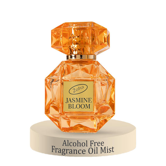 Zoha Jasmine Bloom bottle front view showing alcohol-free perfume oil for daily wear.