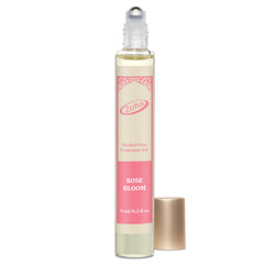 Zoha Rose Bloom roller bottle close-up, a sleek on-the-go fragrance companion.