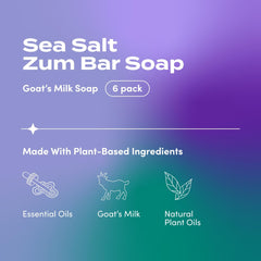 Zum Sea Salt Goat Milk Soap Bar ingredients closeup highlighting nourishing oils