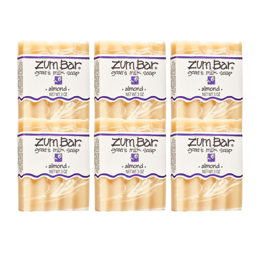 Zum Indigo Goat's Milk Soap Bar with almond scent displayed in six-pack packaging
