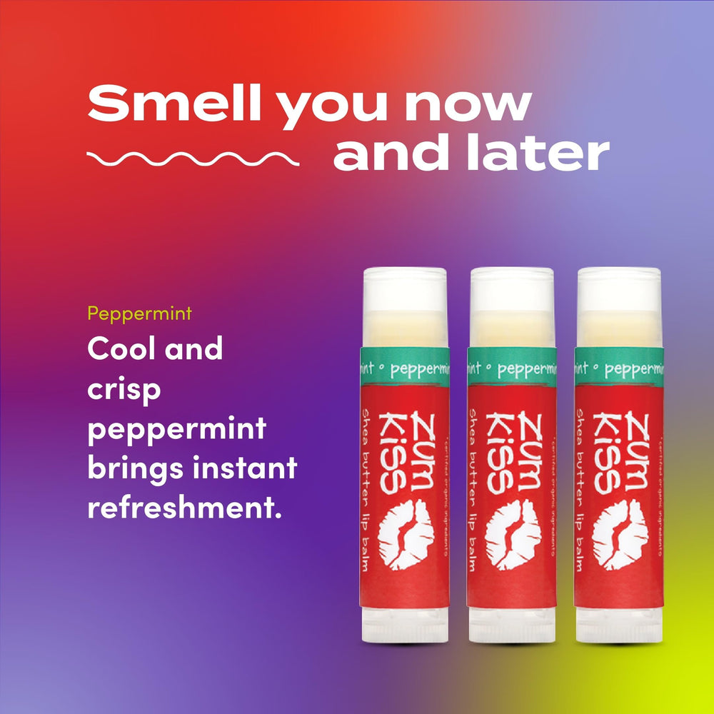 Zum Kiss Stick applied on lips demonstrates instant moisture and peppermint tingle.