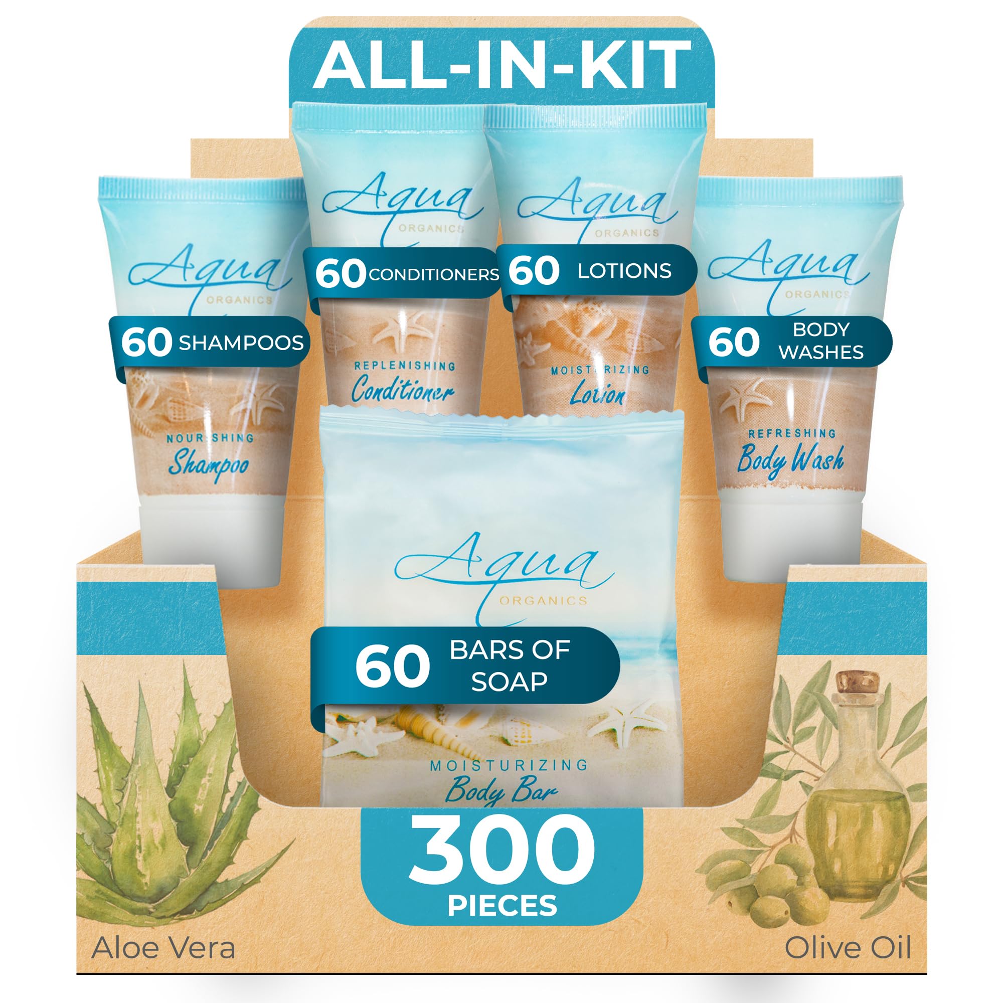 1-Shoppe All-in-Kit Aqua Organics shampoo 1oz bottle for guest-room use