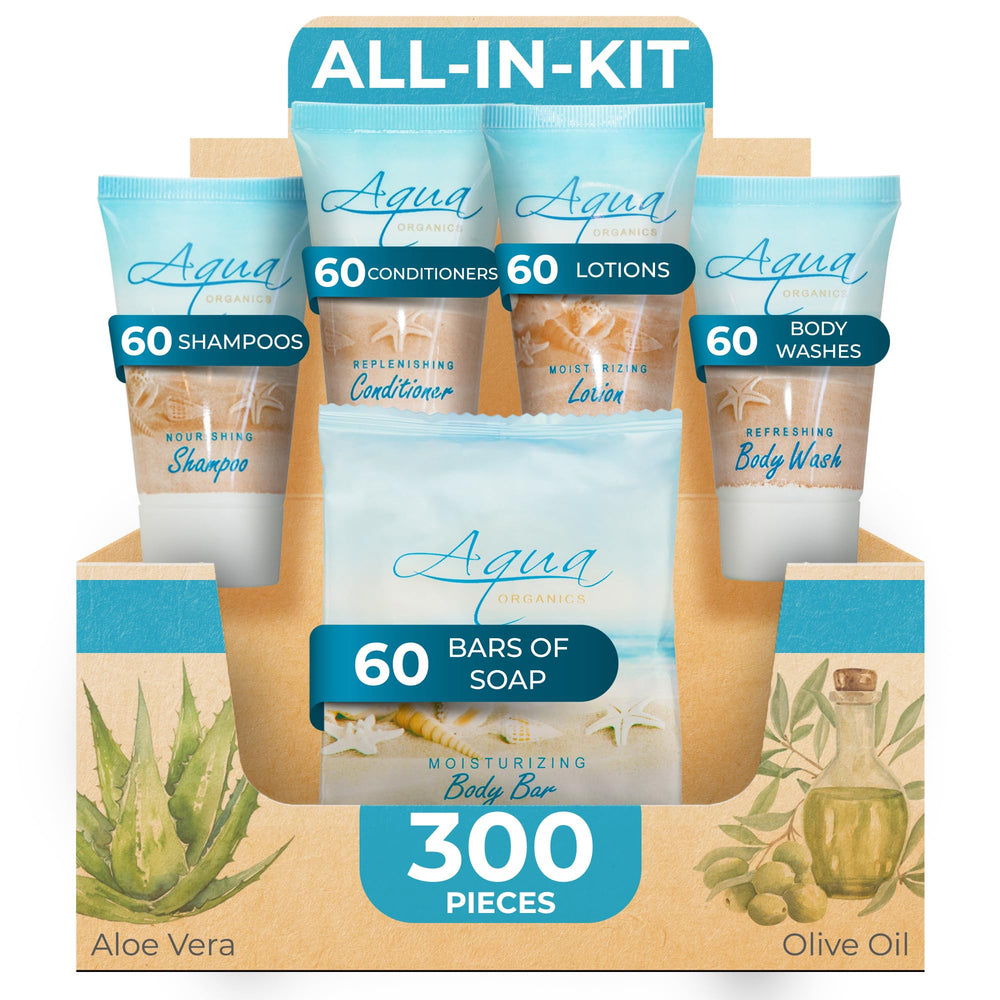 1-Shoppe All-in-Kit Aqua Organics shampoo 1oz bottle for guest-room use