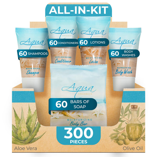 1-Shoppe All-in-Kit Aqua Organics shampoo 1oz bottle for guest-room use