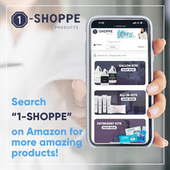 1-Shoppe All-in-Kit hotel amenities packaging on display